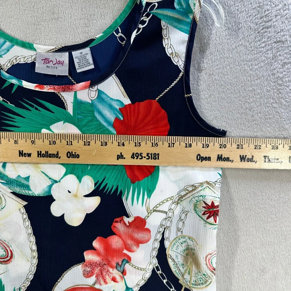 TanJay Petite Womens 2 Piece Set Shirt Tank Nautical Tropical Floral Navy Red 12